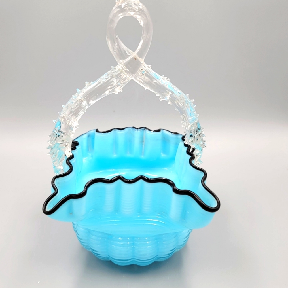 Victorian Glass Basket Thorn Handle w Pontil